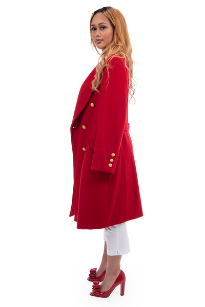 Escada Vintage, long tailored red coat, Margaretha Ley