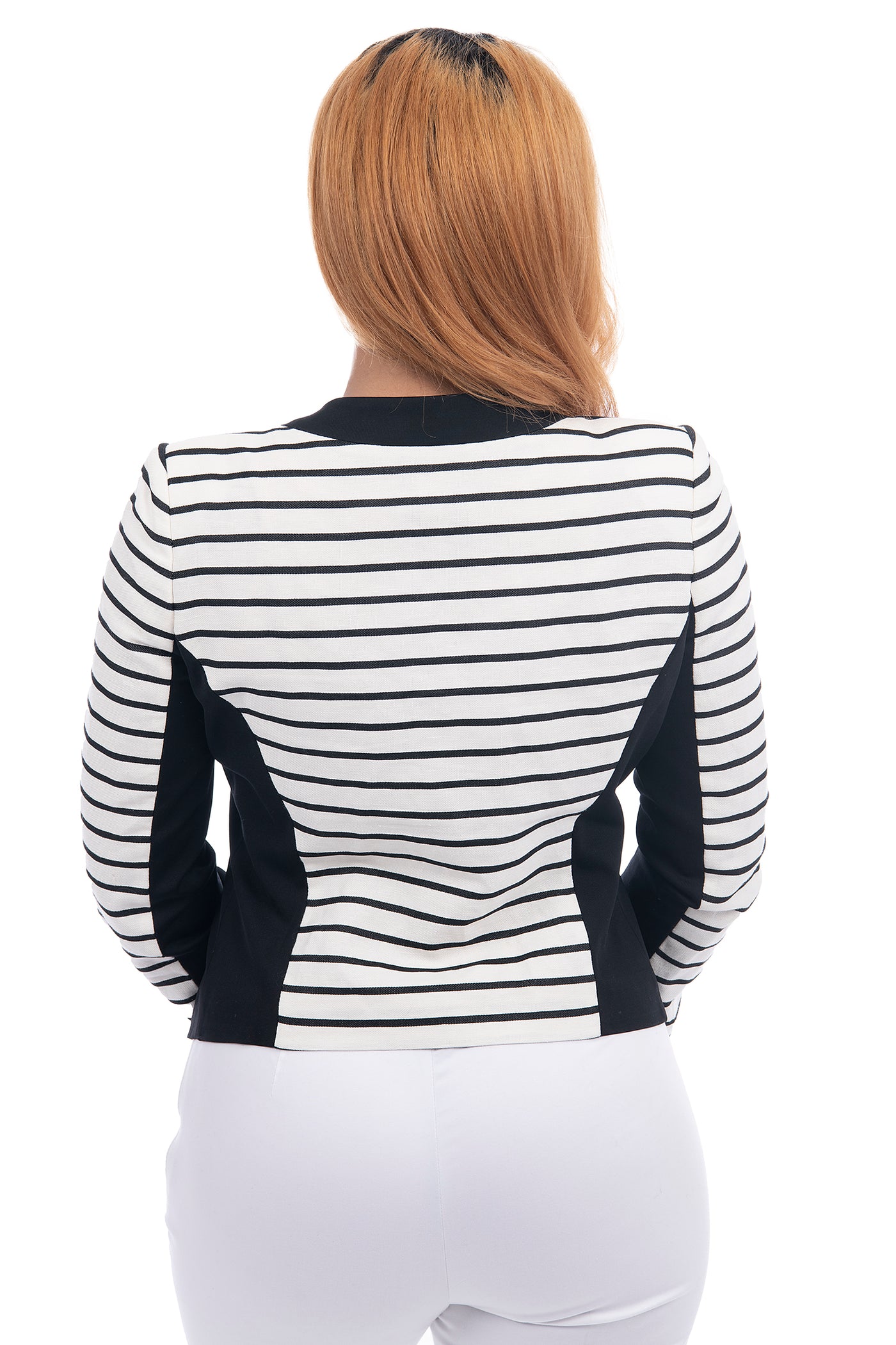 Pinko stripped cropped blazer with beading and ribbon detailing