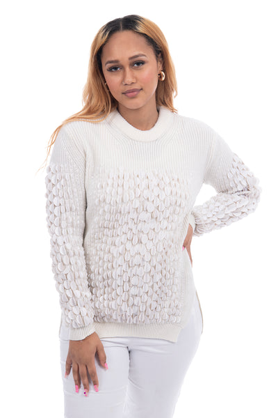 Pringle chuncky knit round neck jumper with white sequin down body and sleves