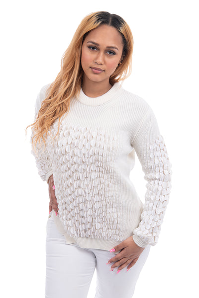 Pringle chuncky knit round neck jumper with white sequin down body and sleves