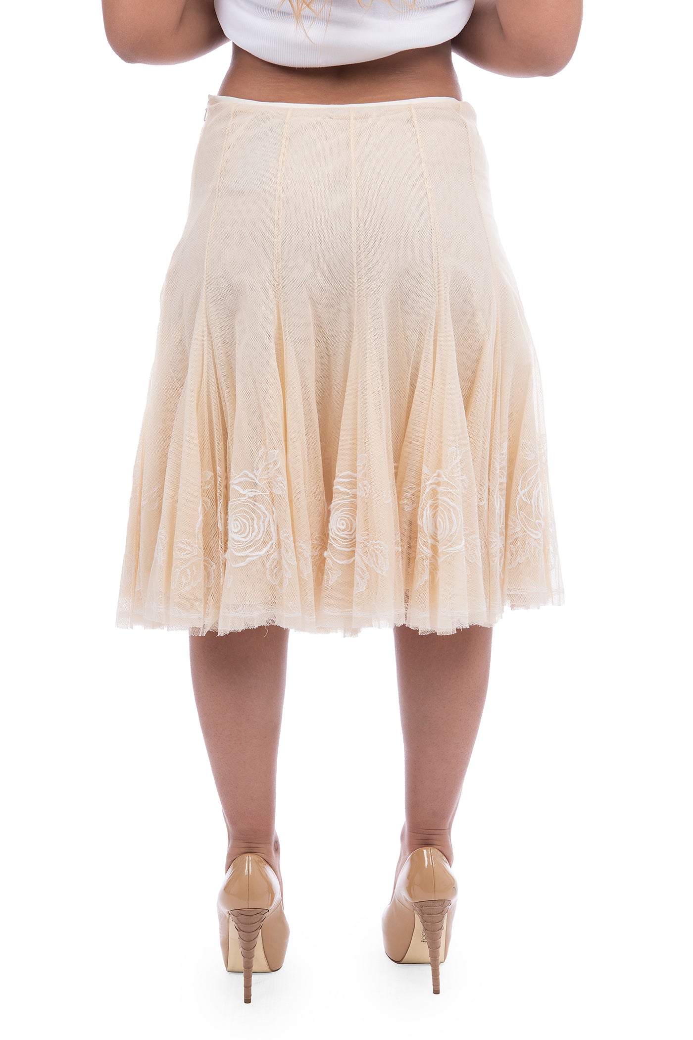 Ralph Lauren, beige embroidered tulle skirt, brand new