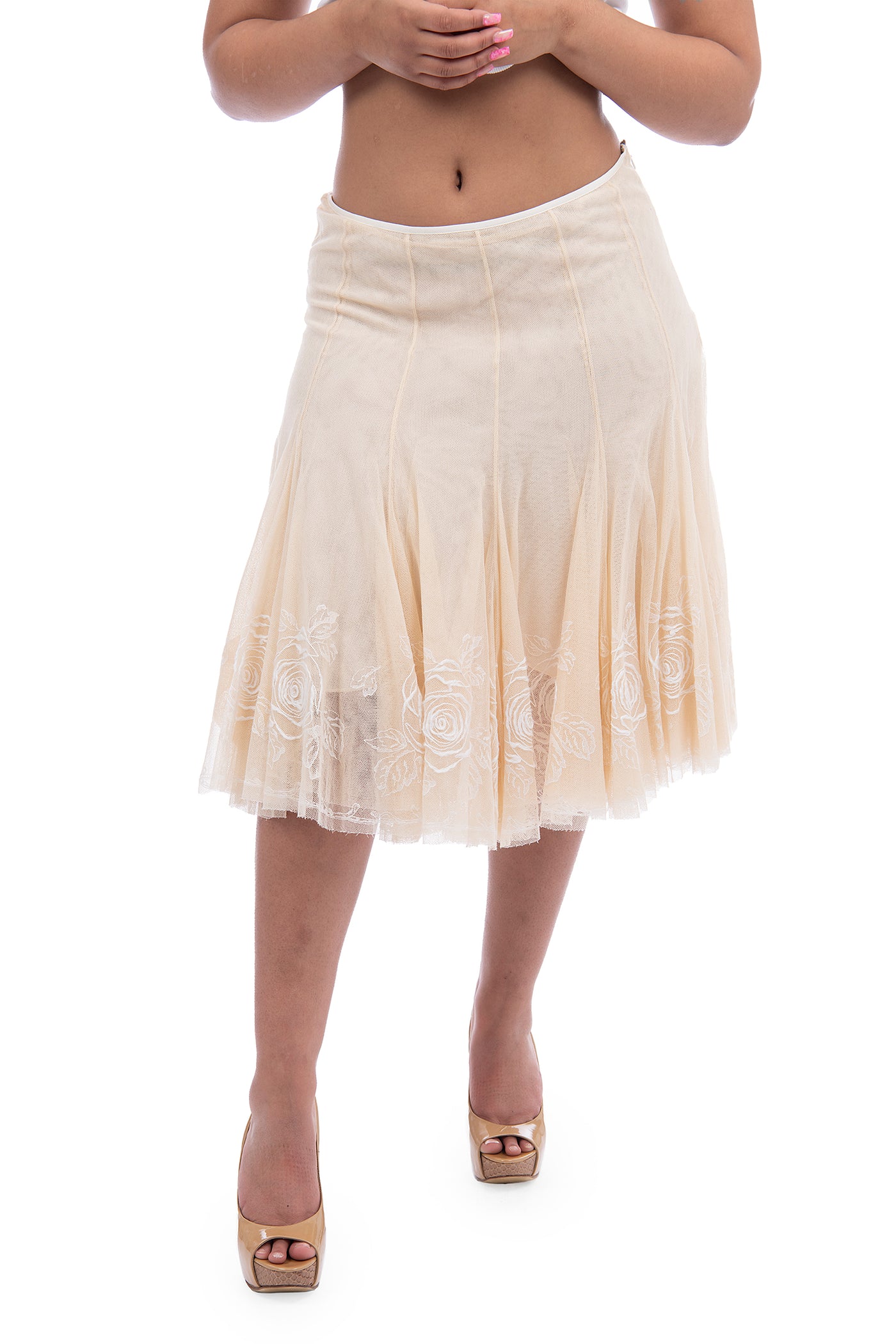Ralph Lauren, beige embroidered tulle skirt, brand new