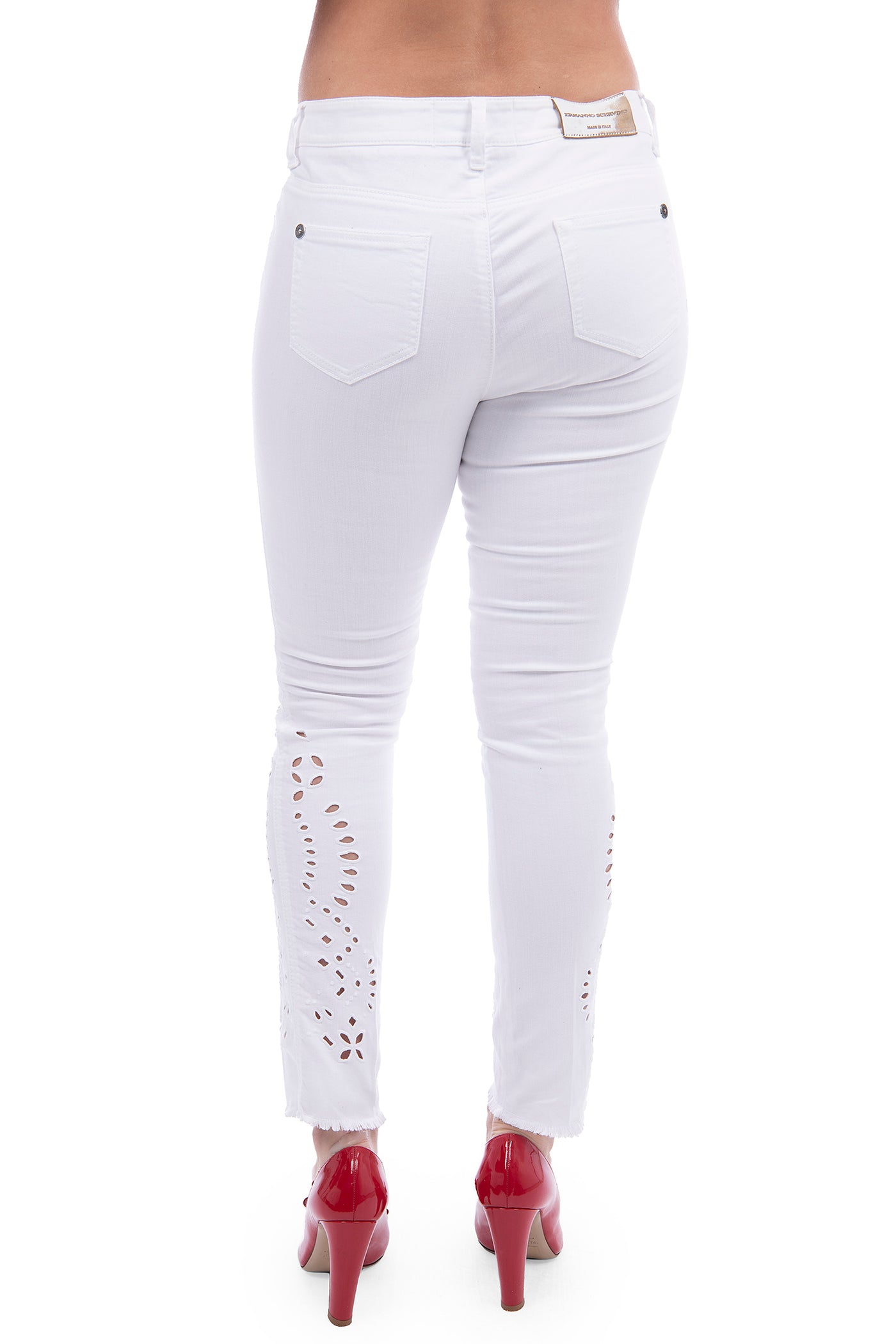 Ermanno Scervino white jeans with laser hole cut outs on legs