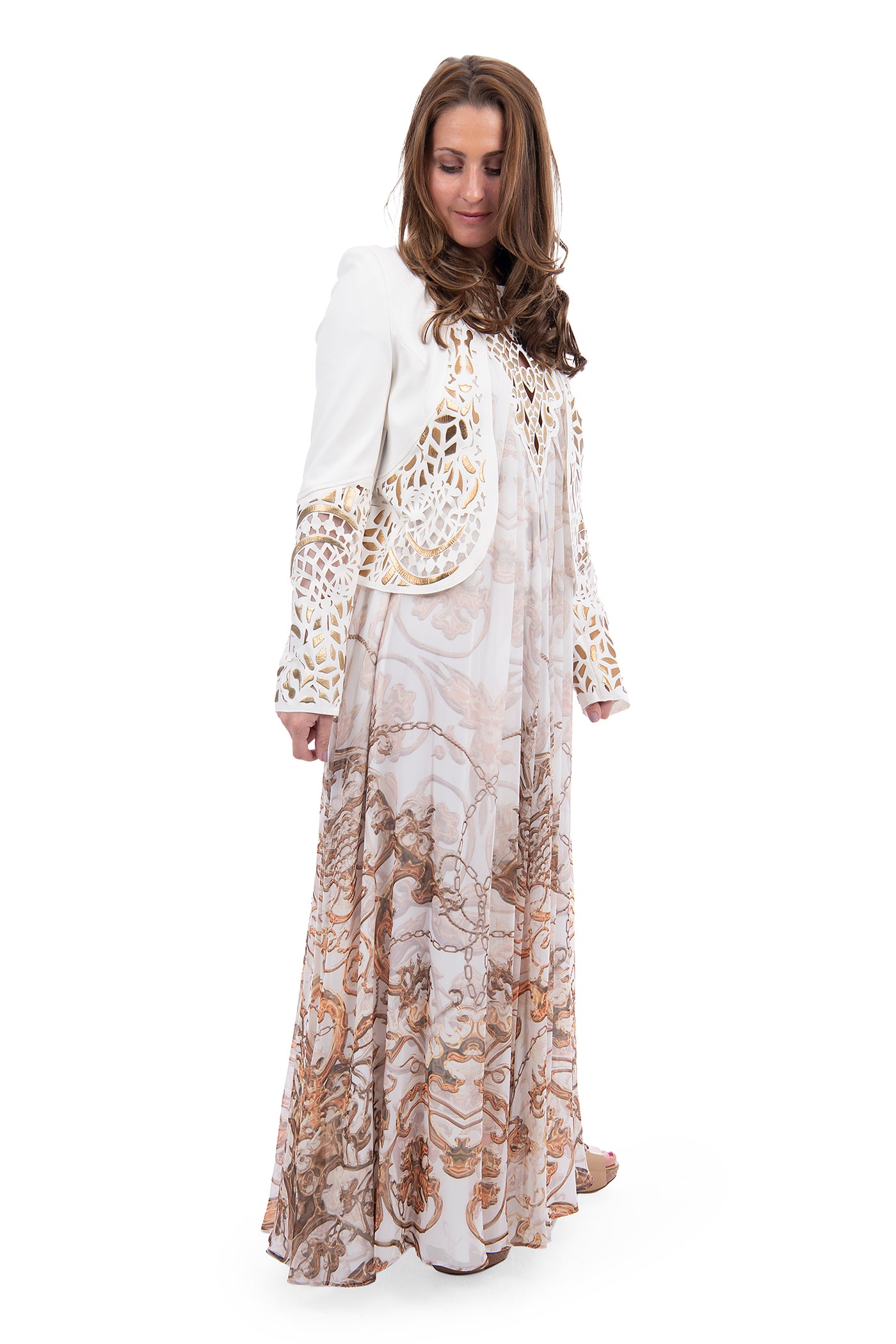 Baby 21  vintage cream and gold halter neck maxi dress + matching jacket