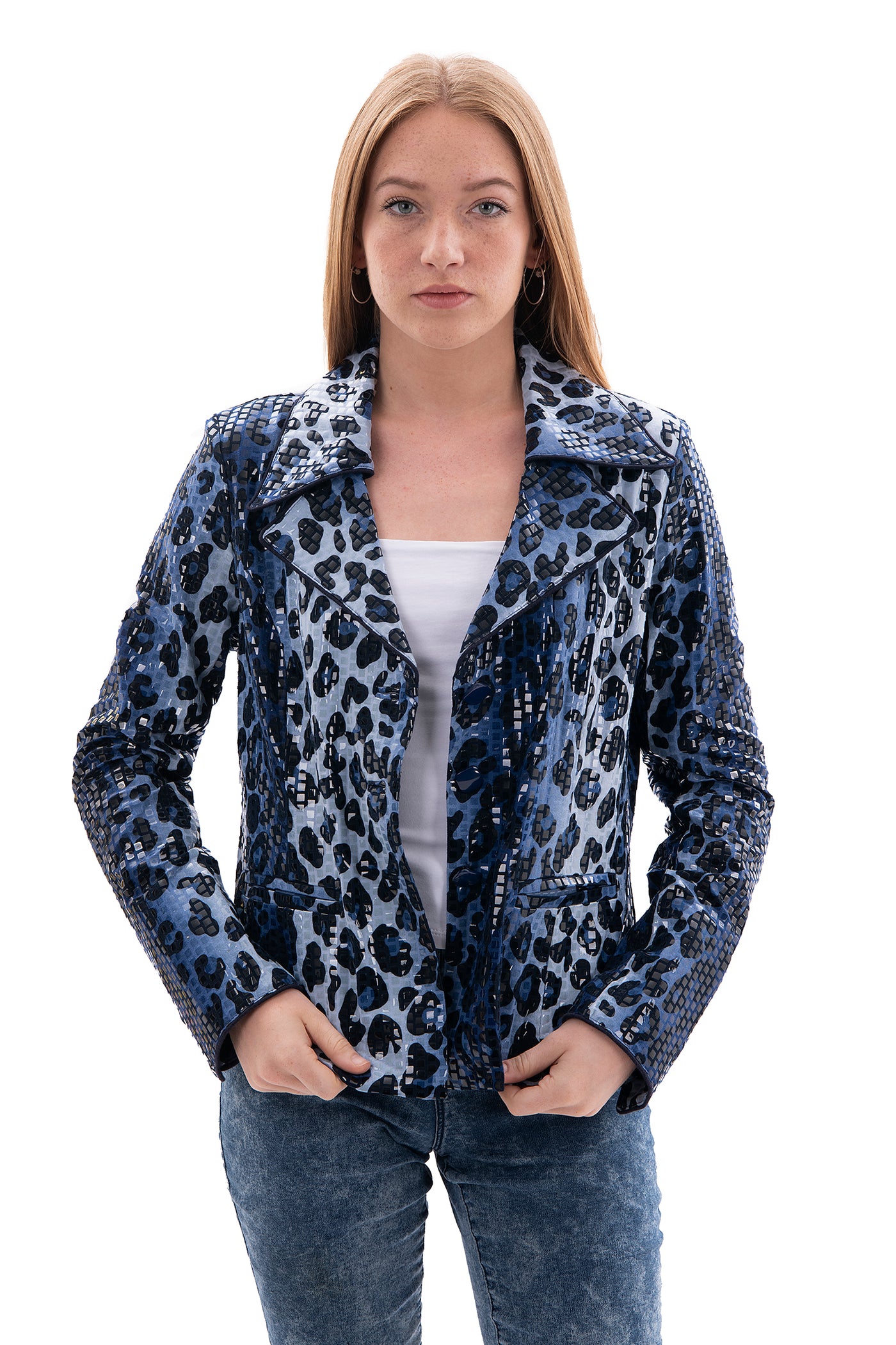 Clara S. Blue Leopard Print Jacket