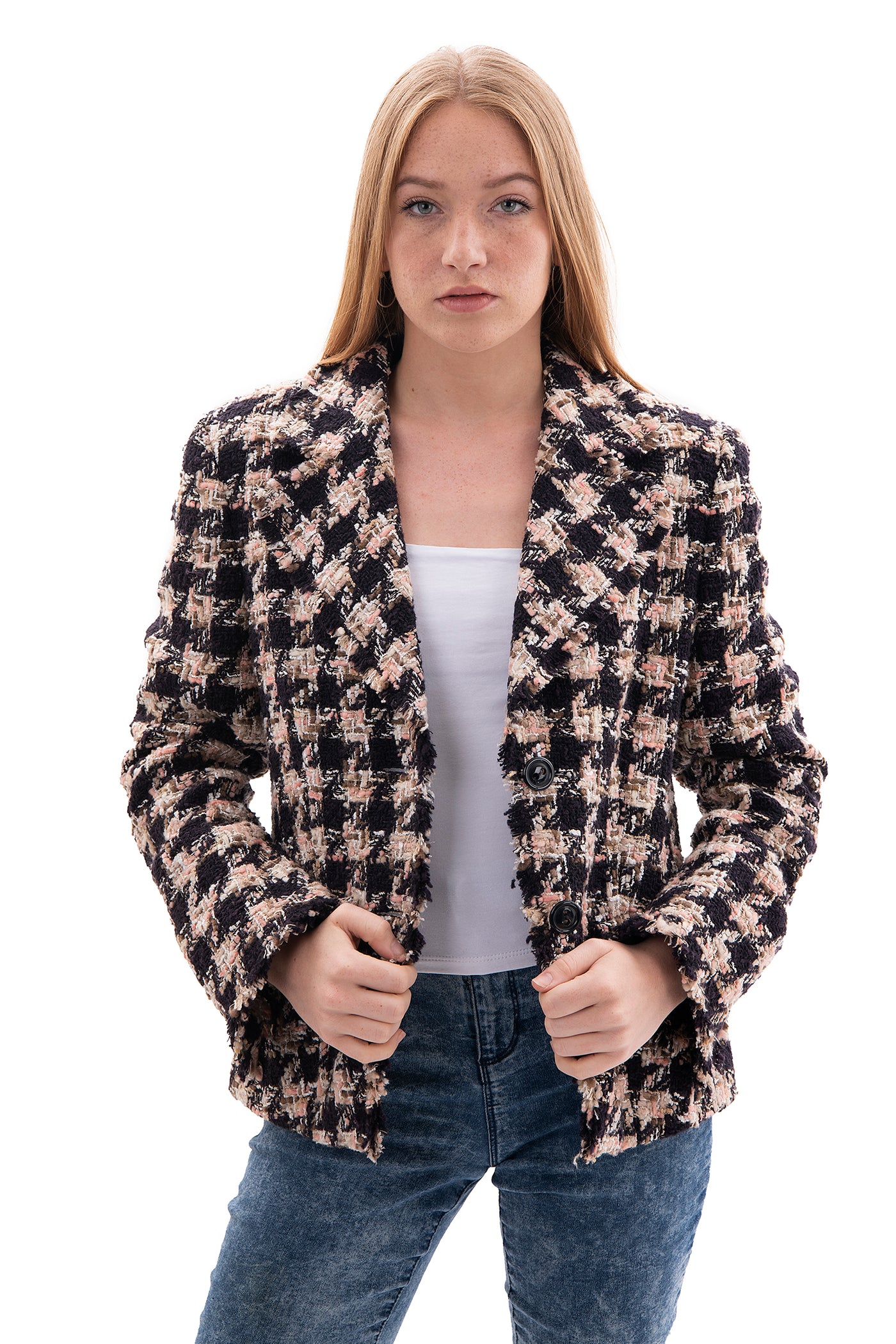 Laurel Escada pink and brown tweed blazer