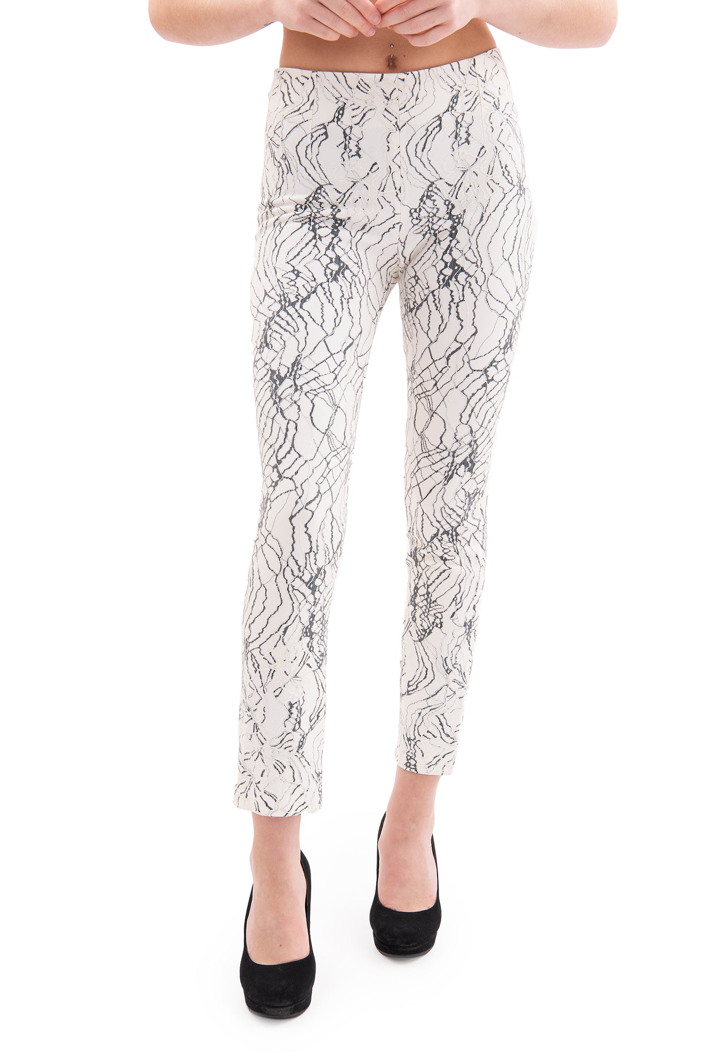 Safiyaa ivory and black patterned tailored trousers