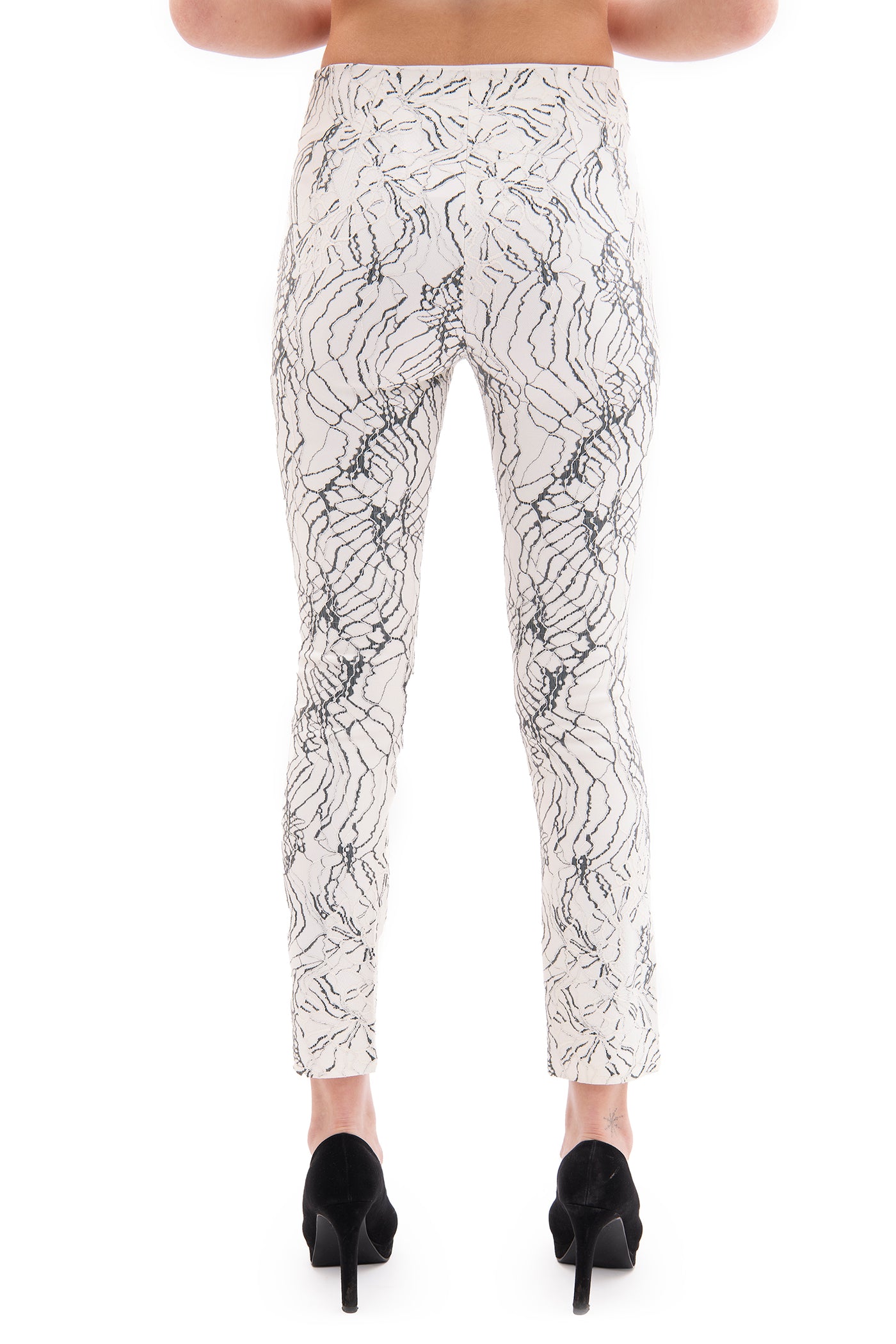 Safiyaa ivory and black patterned tailored trousers