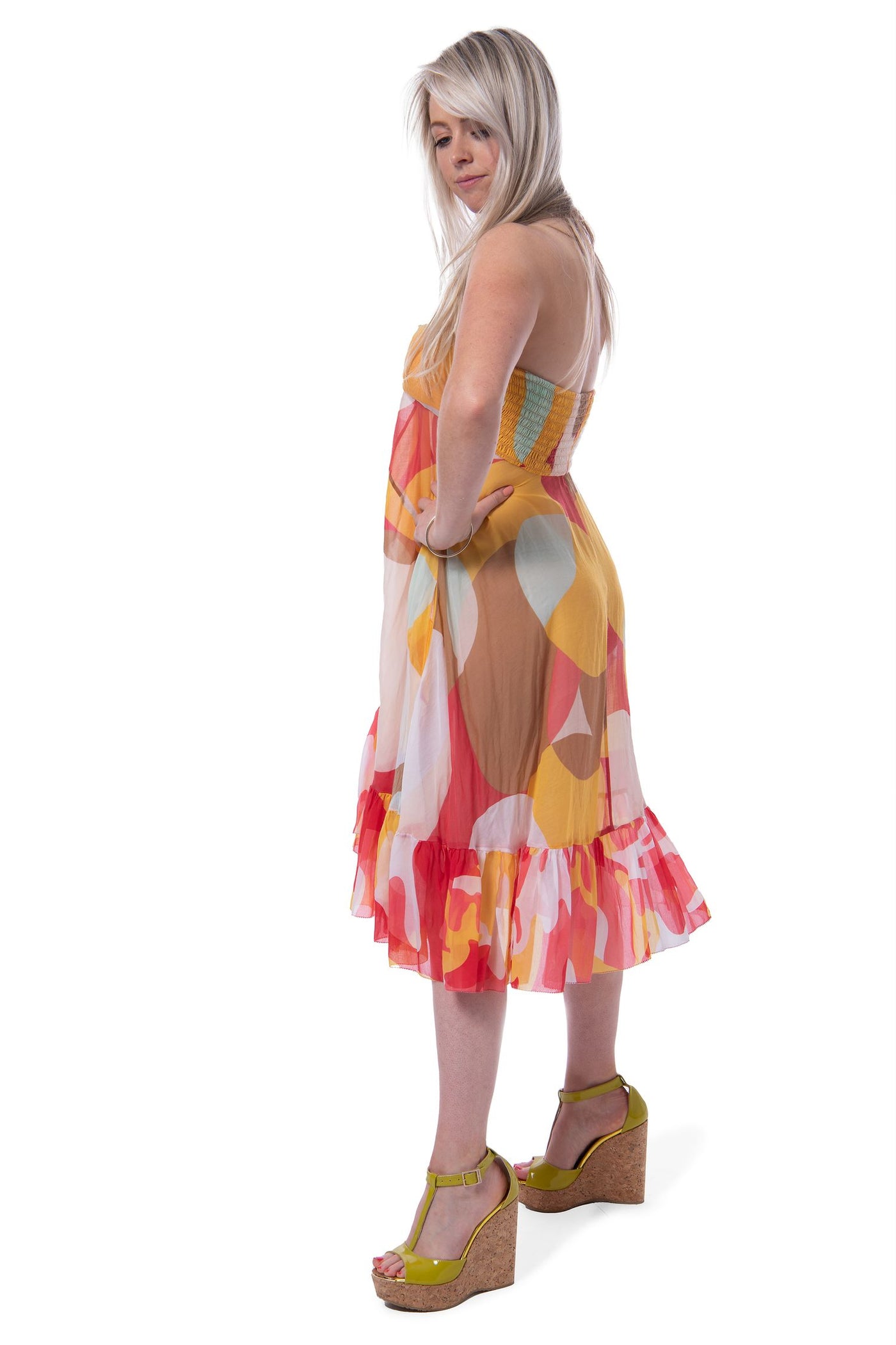 Diane Von Furstenberg orange multicolored strapless sun dress