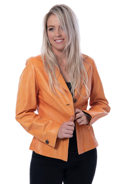 Saga ibañez orange leather jacket