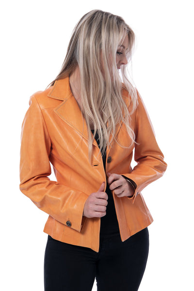Saga ibañez orange leather jacket