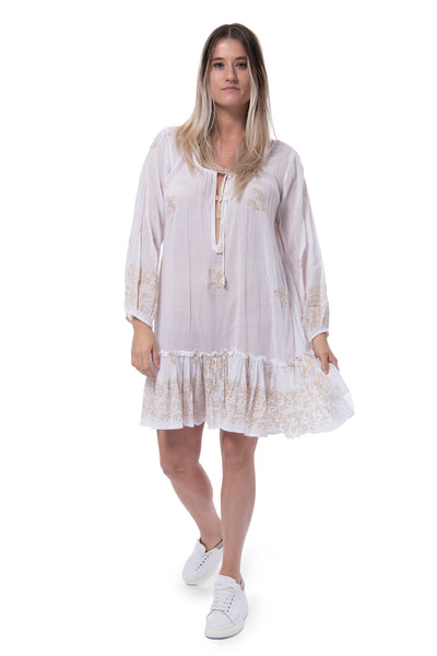 Juliet Dunn white Kaftan with gold embroidery