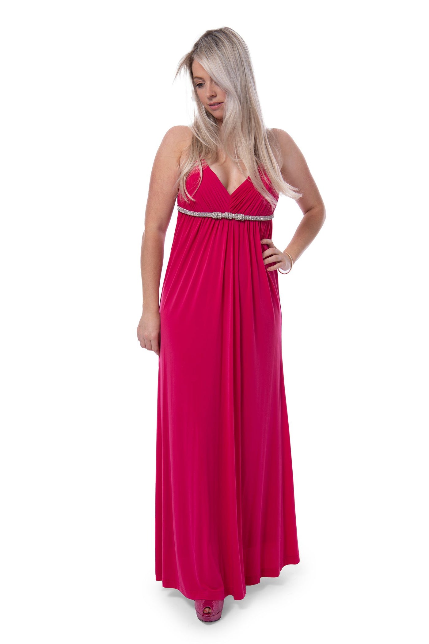 Pink evening gown with diamante straps and belt - brand new rtp 349