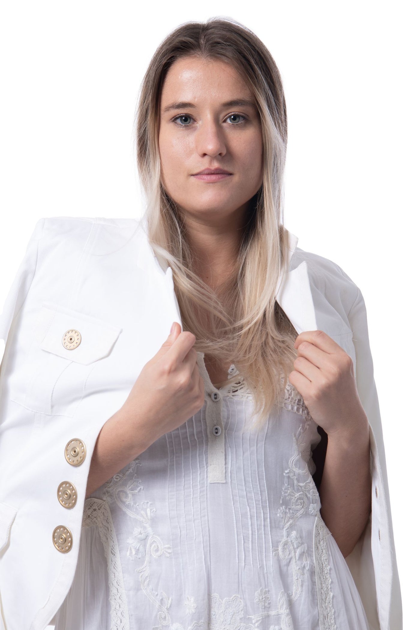 Airfield denim white jacket with gold detailing