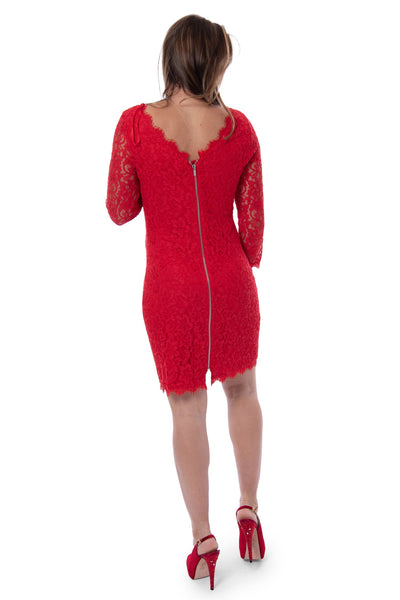 Diane Von Furstenberg red lace dress with full zip at back, brand new