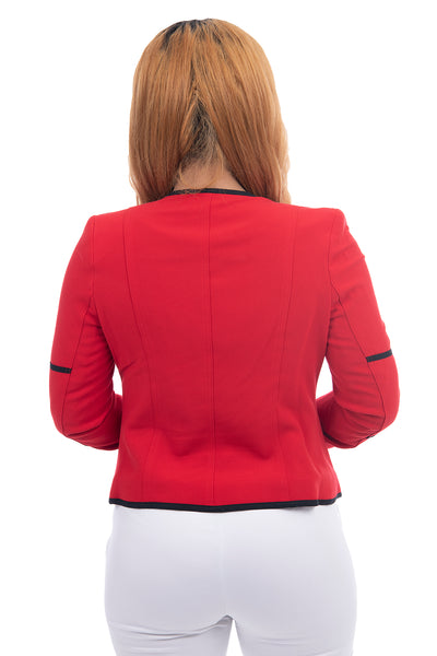 Mariely red short jacket with black trim (open)