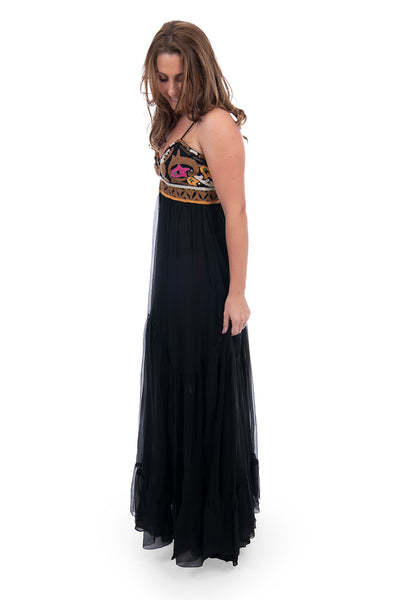Emilio Pucci, Vintage black maxi dress with crochet and sequin detailing