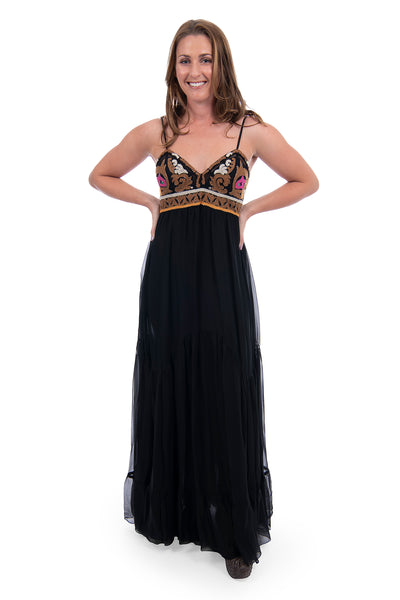 Emilio Pucci, Vintage black maxi dress with crochet and sequin detailing