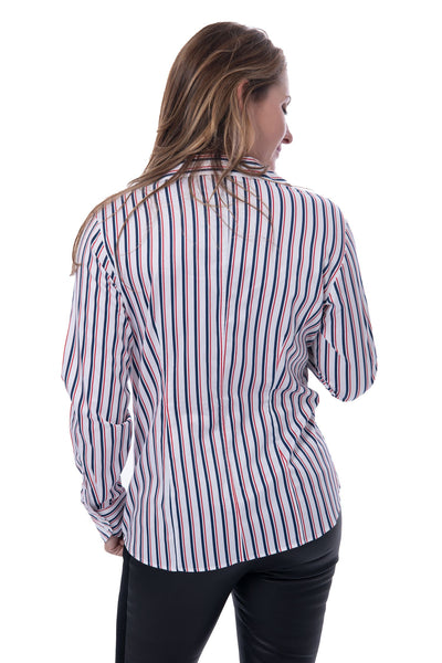 Eterna slim fit red, white and navy striped shirt