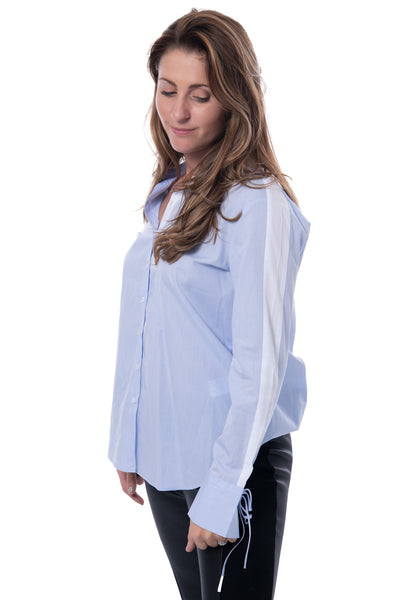 1863 by Eterna Baby blue woman's shirt with white stripe