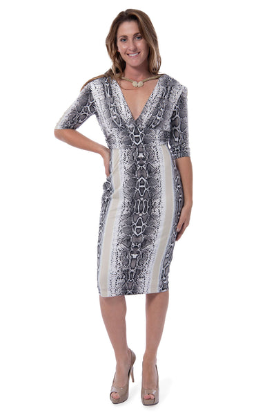 Sexy Snake Skin Midi Dress With Built In Necklace