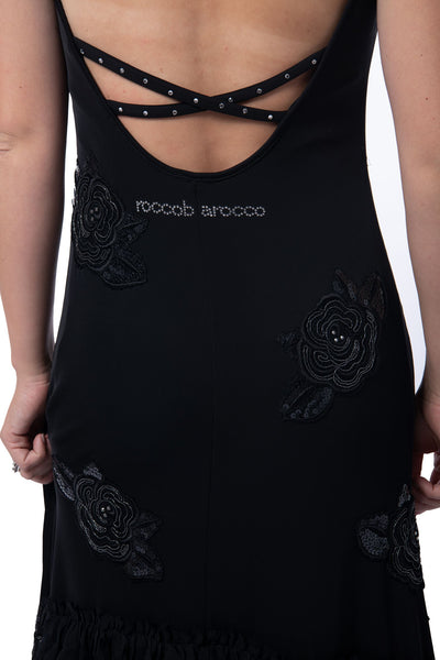 Roccobarocco black evening gown with diamante detailing