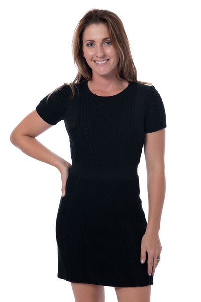 Maje Chunky Knit Tight Bodycon Black Mini Dress