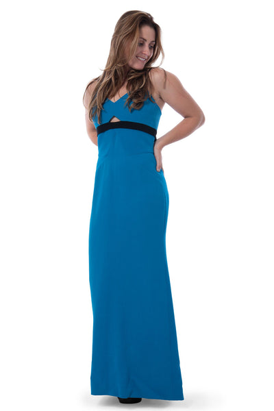 Victoria Beckham long blue evening gown with cut out