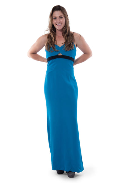 Victoria Beckham long blue evening gown with cut out