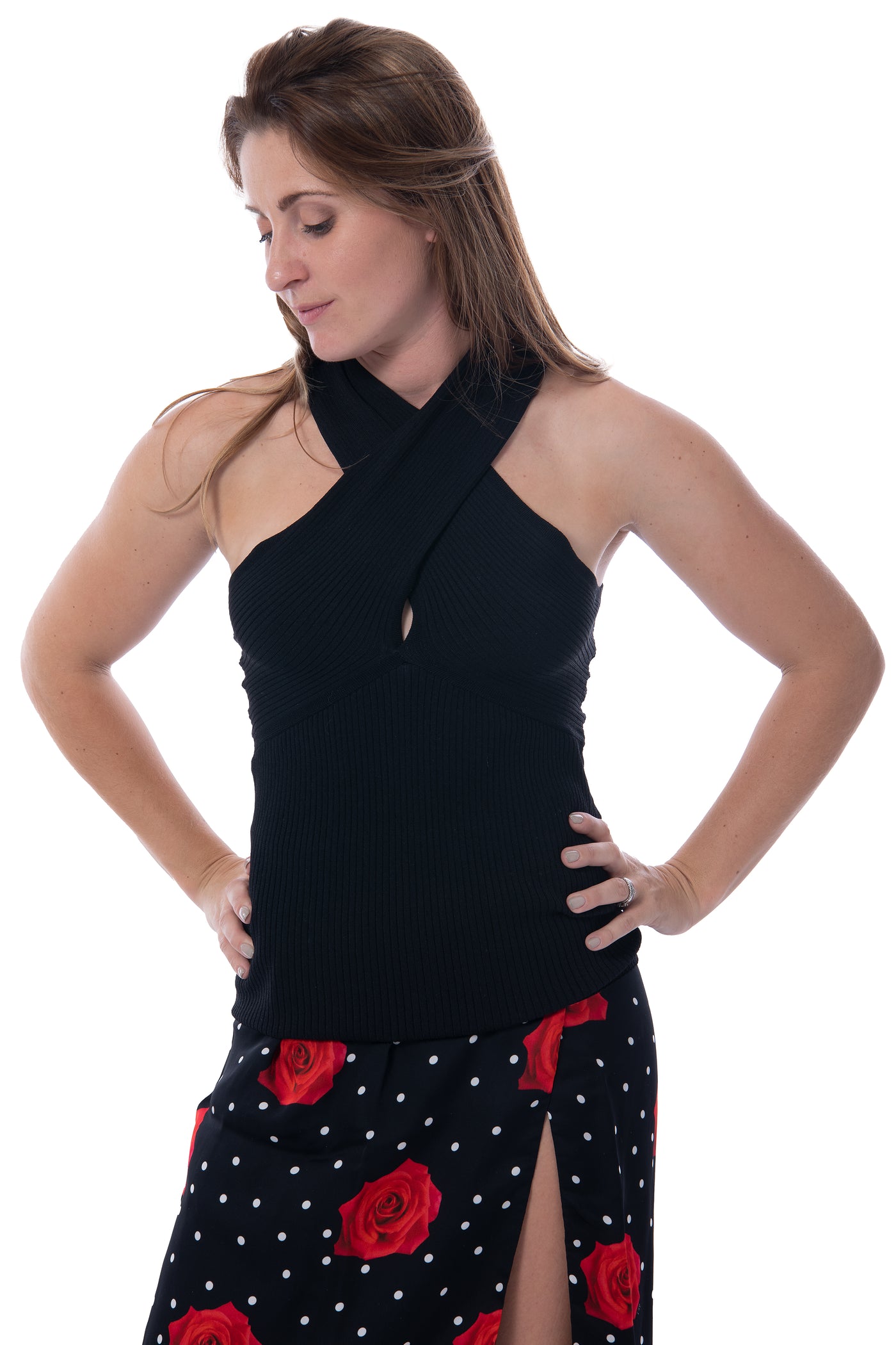 Maje black knitted cross over top