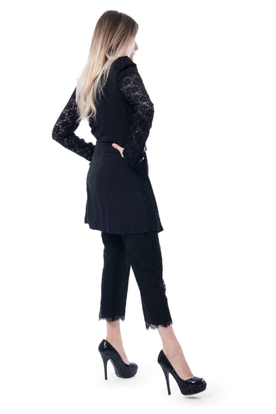 Extension black lace midi jacket with rose buttons
