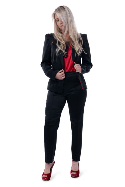 Basler black and red tailored satin suite