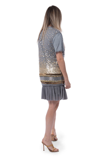 Red Valentino grey t-shirt dress with gold and bronze sequins