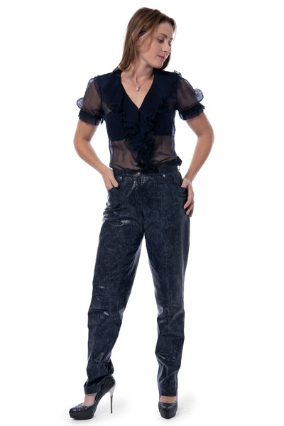 Escada Margaretha Ley Vintage navy leather tailored trousers