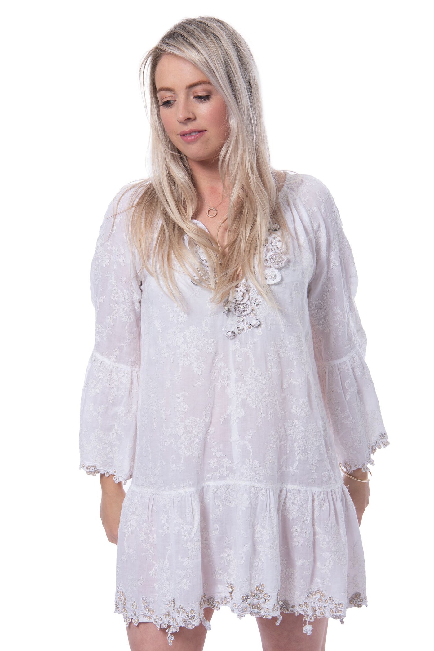 Emamo white sun cover up with embellishments