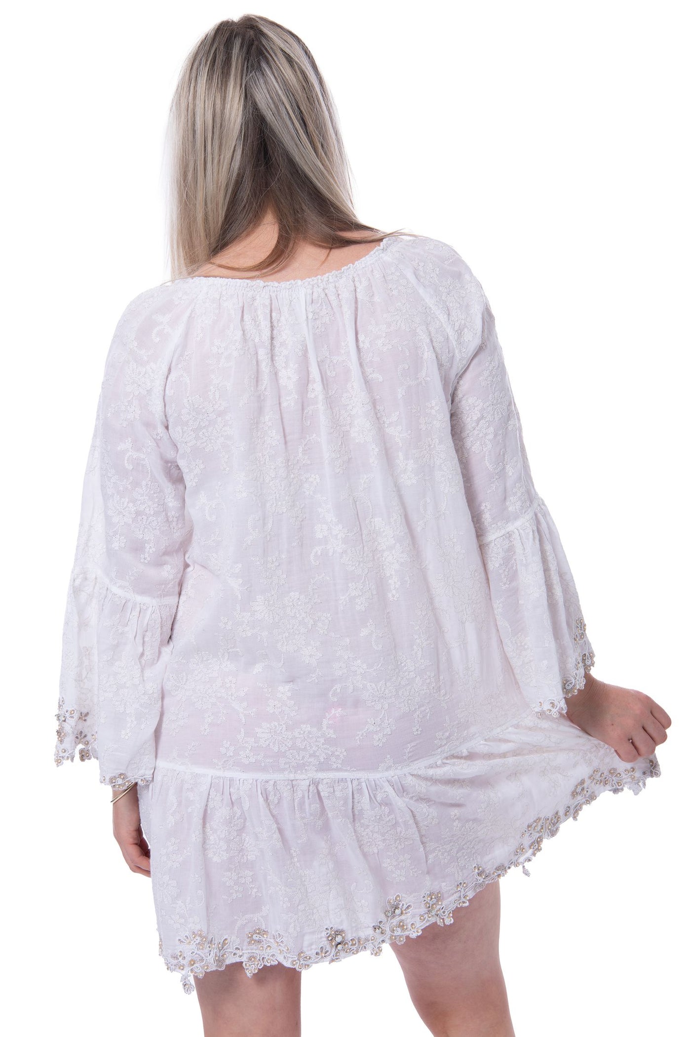 Emamo white sun cover up with embellishments
