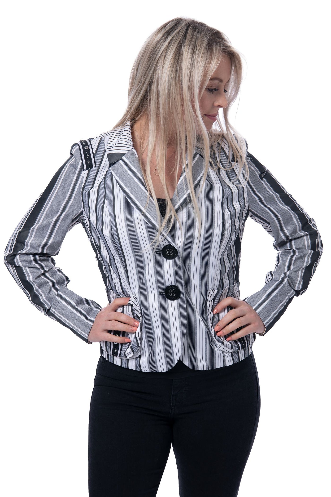 Airfield black and white stripped jacket