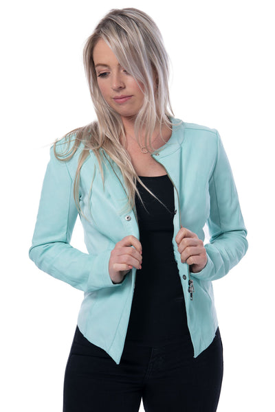 Imperial baby blue leather and material biker style jacket brand new