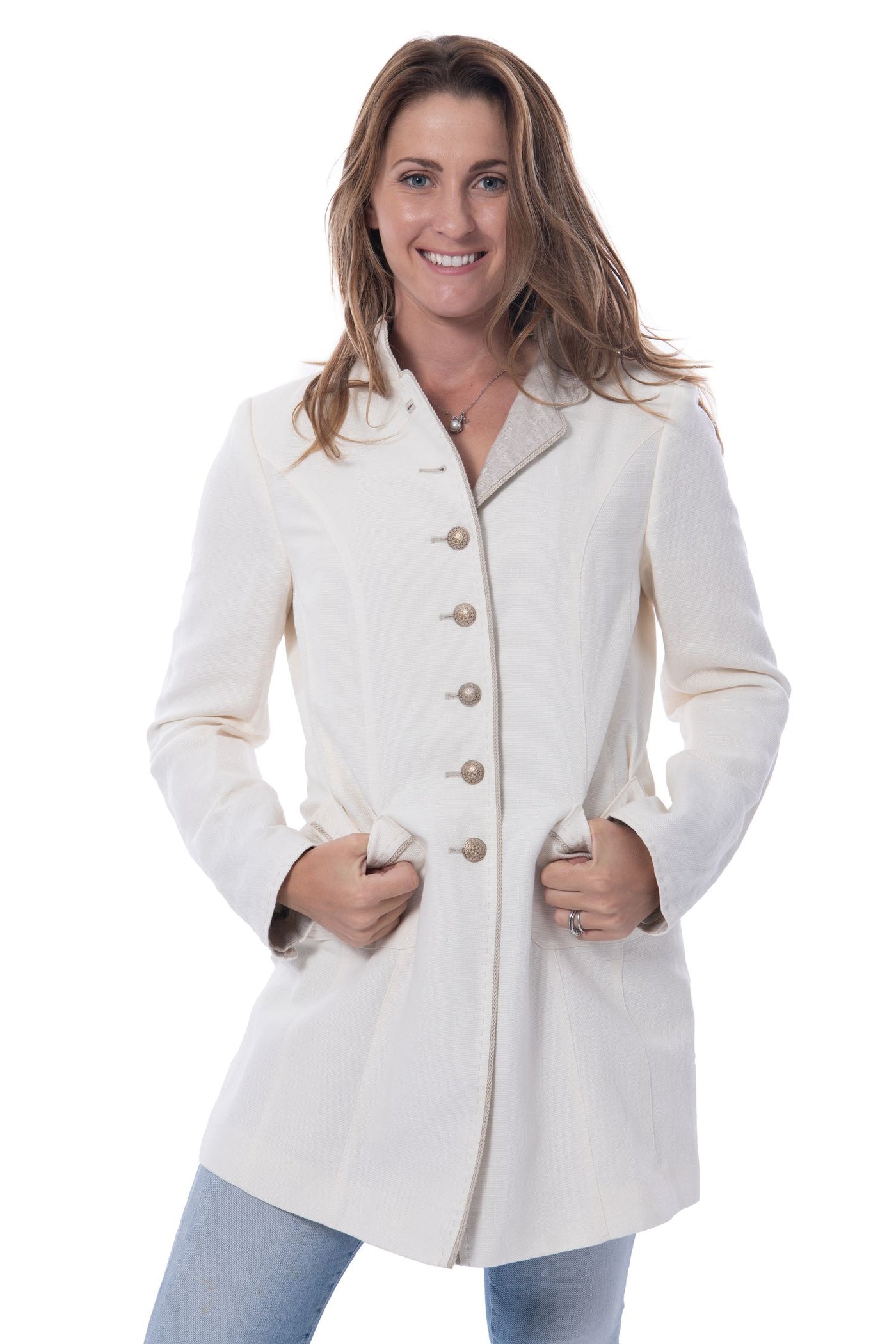 Madeleine midi cream and beige linen jacket
