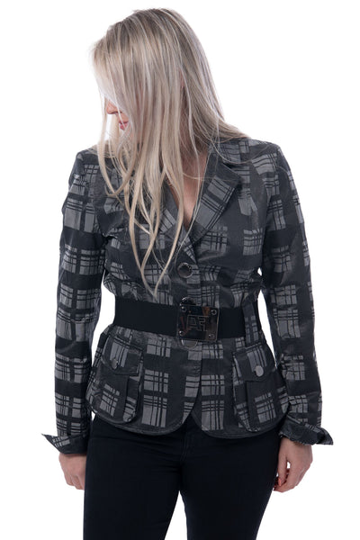 Airfield brown and black chequered jacket with elastic built in belt