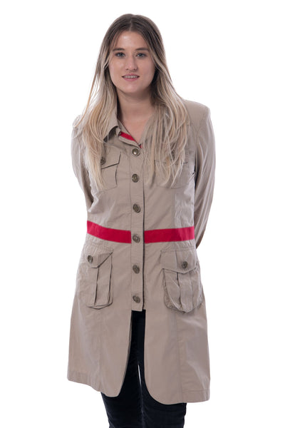 Airfield mid length jacket, beige with red strip