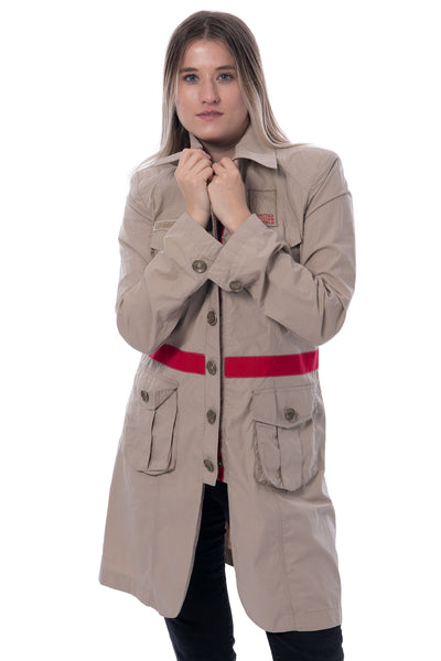 Airfield mid length jacket, beige with red strip