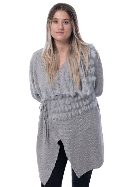 Papillon Rouge wool grey cardigan with real fur