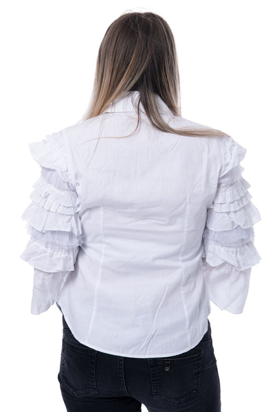 Anne Fontaine white shirt with large bell ruffle frill sleeves