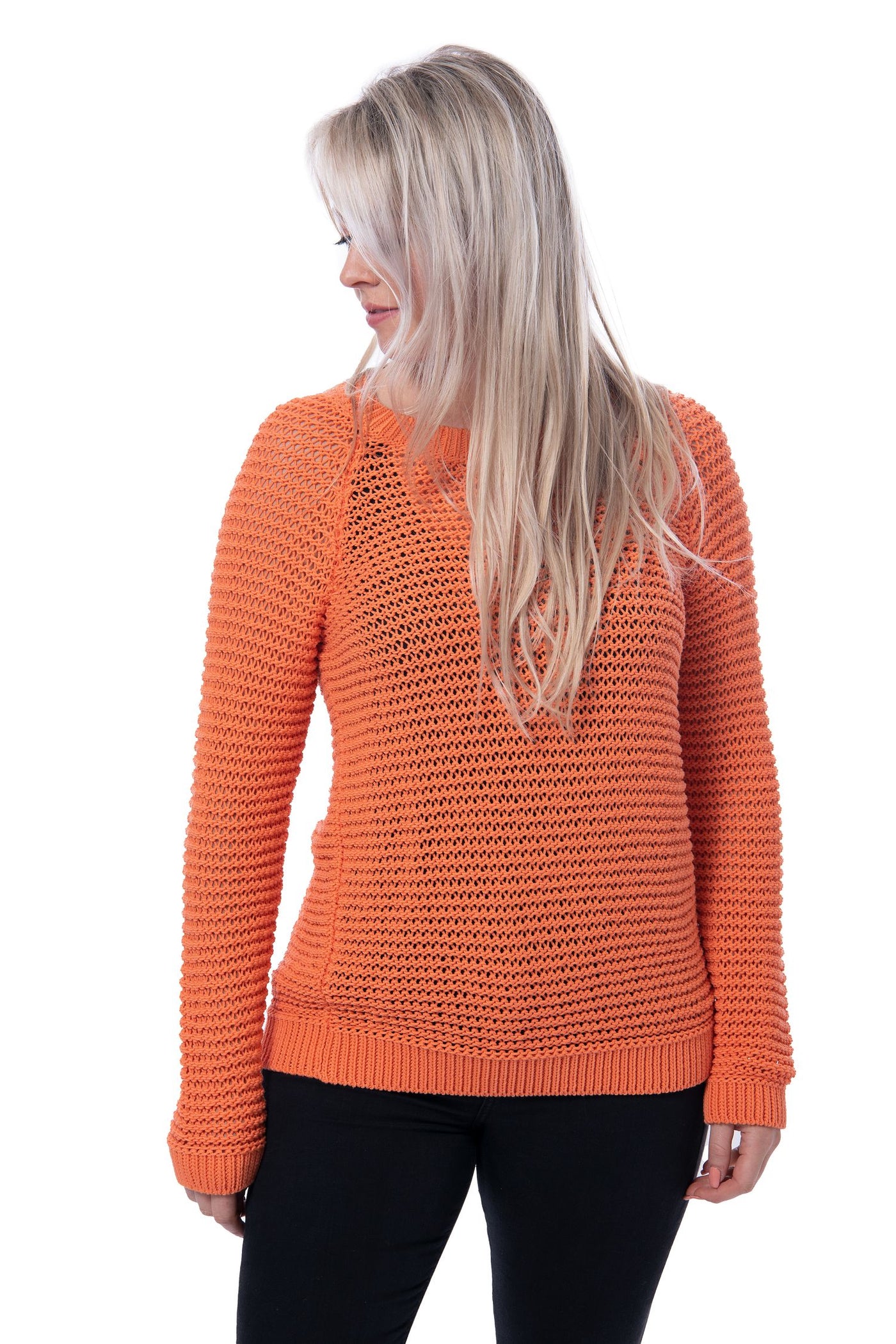 Massimo dutti orange open chunky knit round neck jumper