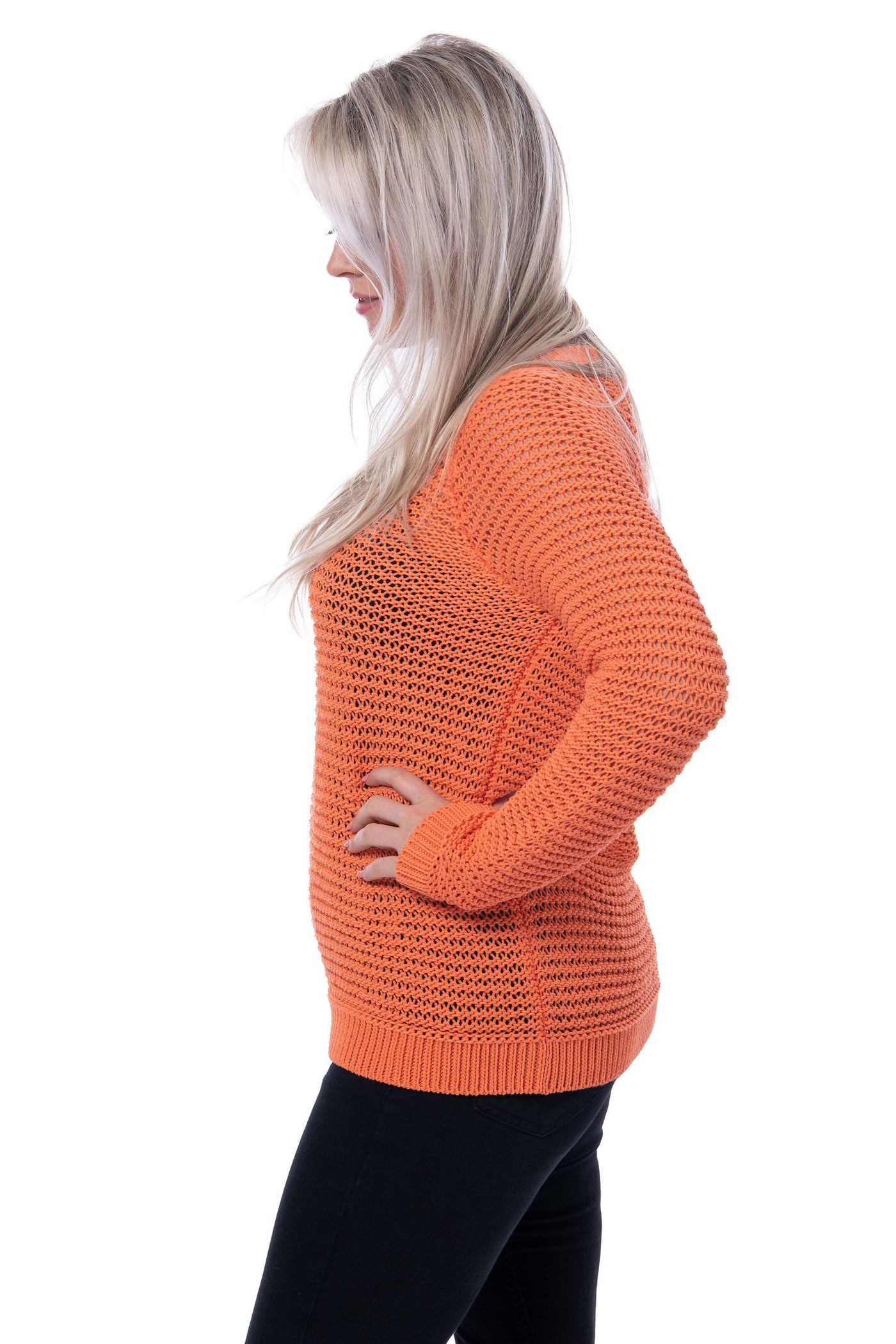Massimo dutti orange open chunky knit round neck jumper