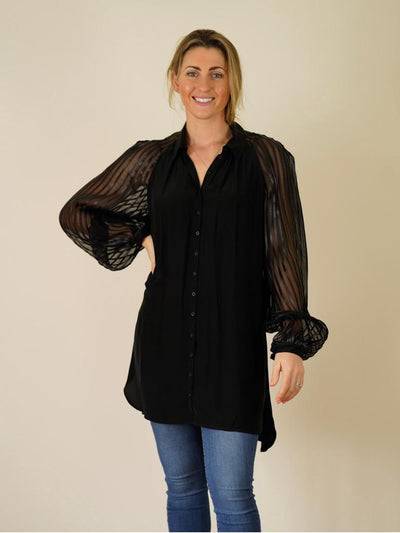Anne Fontaine black shirt with leather size 44